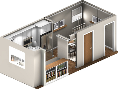 Kitchen and Dining Remodel isometric 3d interior design kitchen and bath remodel render renderings