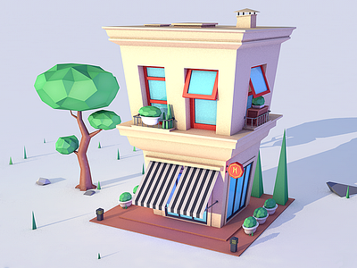My House c4d green hancock house tree window