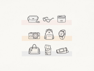 Accessories Icons accessories backpack bag belt camera flat line glasses handbag icon icons illustration minimal pastel spot color watch