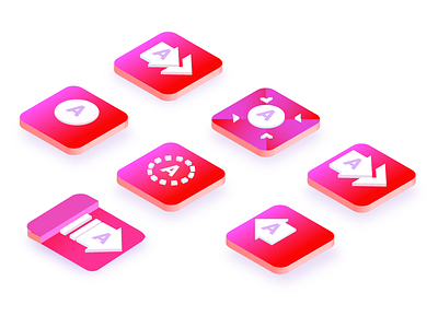 Icons for an animation transition for a video maker button colours dailyui gradient icon icons isometric ui vector