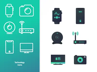 Technology Icons camera devices icon set line icons router smart tv smartphone smartwatch technology webcam