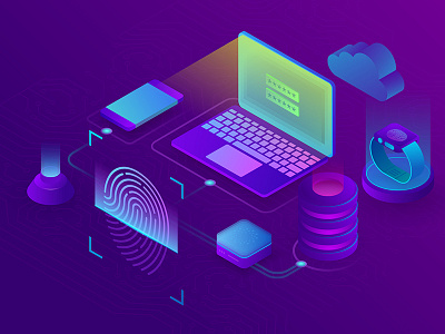 Fingerprint identification data access design fingerprint identification illustration isometric ultraviolet user authorization web