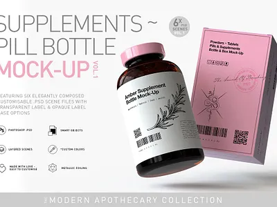 Vitamins Supplement Bottle Mockup bottle mockup herbal oil ointment organic packaging peppermint pharma pills presentation product mock up pure rose supplement bottle mockup tea tree tincture vintage visual wellness