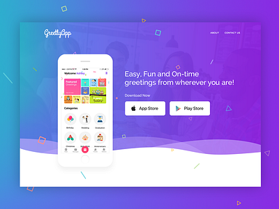 GreetlyApp Landing Page birthday ceffectz design greetingcards greetlyapp ios iphone material minimal social ui ux