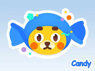 Candy blue candy cat illustration sticker yellow