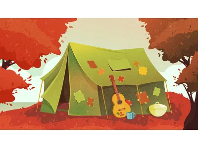 The best place autumn camp cozy guitar hippie retro sea tent tourist vector vintage warm