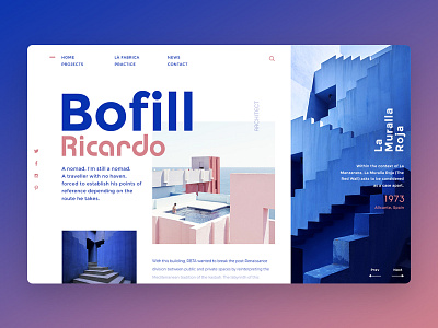 Ricardo Bofill architect blue landing page pastel pink spain ui webdesign