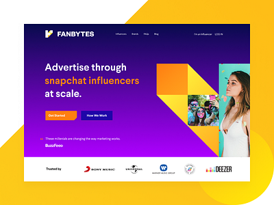 Fanbytes Landing Page advertisements clean design fanbytes influencer influencers landing marketing page web