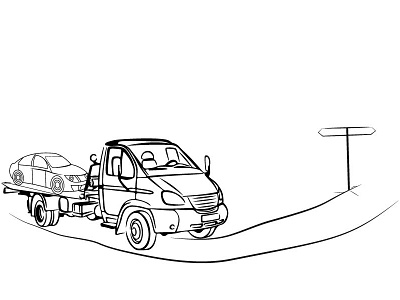 auto evacuator car drowing evacuator graphic illustrator road vektor