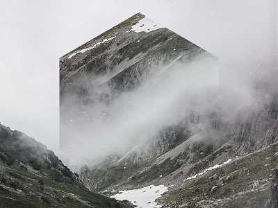 View down the mountain - Geometric landscapes brown clouds fog geometric geometric landscapes green grey landscape mist snow white