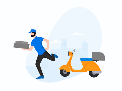 Delivery Boy box boy building cap graphic design illustration scooter