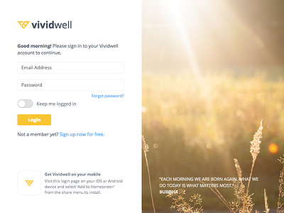 Vividwell Login Screen