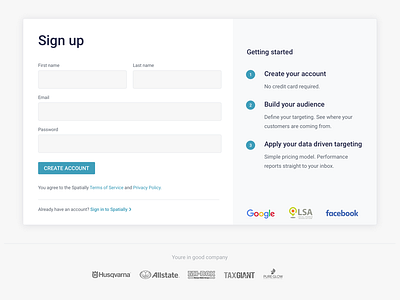 Spatially sign up - WIP on boarding seattle sign up startup wip