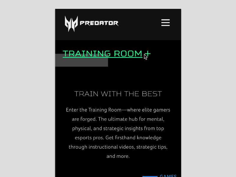 Training Room animation esports gaming gif interaction menu mobile mockup navigation prototyping ui ux