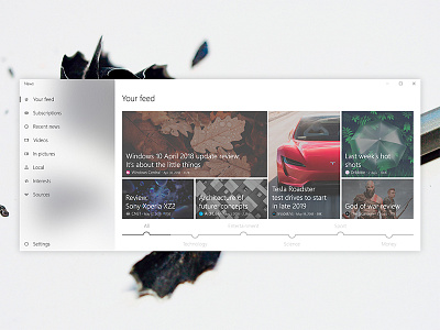 News app UI concept for Windows 10 (UWP, Fluent design system) acrylic concept design fluent microsoft msn news redesign ui uwp ux windows