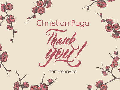 Thank You Dribbble calligraphy card debut design floral flower note oriental sakura sketch thank you welcome