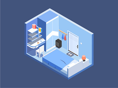 Small bedroom 2.5d illustration