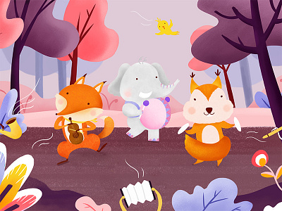 Forest party animal concert illustration children music