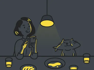 dinner cat dinner girl meal sketch