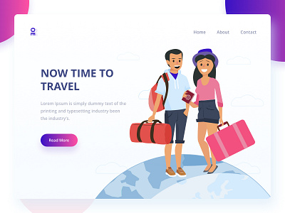 "Now Time To Travel" gradient illustration landscape mobile travel ui ux web