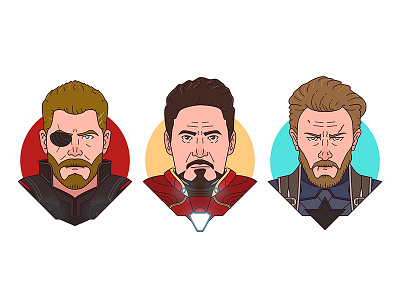 Monster Trio Avengers Edition avengers captain america comic book icon illustration infinity war iron man marvel steve rogers thor tony stark vector