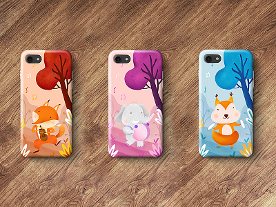 Mobile phone case animal forest illustration concert children music