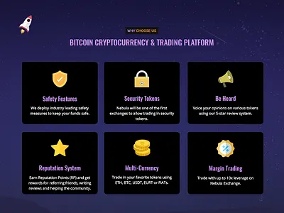 Why Nebula | nebula.exchange bitcoin cryptocurrency dark theme nebula space ui ux webpage website why us