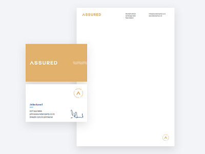 Assured Brand Collateral blue branding business card gold grid identity investment layout new zealand property stationery typography
