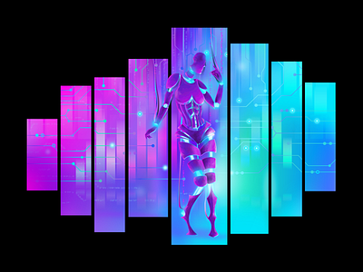 Robotica circuits cyber cyborg neon robot scifi vector