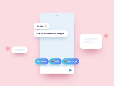 Chatbot burger chat chatbot device flat food gradient illustration phone room shadow sushi