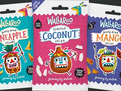 Wallaroo Packaging Design character food fruit fun graphic design hand lettering illustration kids packaging design snacks