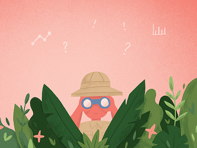 Research Safari binoculars editorial green illustration jungle leaves pink research safari texture