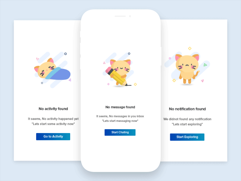 Null Screen activity animation app blank screen cases empty status first time illustration message mobile app mobile app design mobile application notification null screen ui ui ux design user inteface user interface