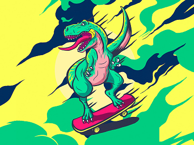 Skate Dino colorfull dinosaur illustration skate