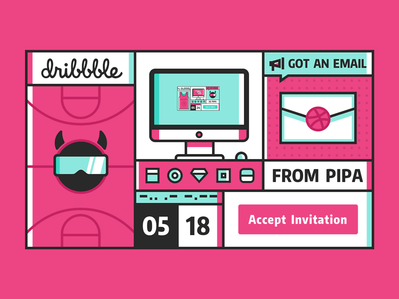 Dribbble Debut Shot gif illustration outline