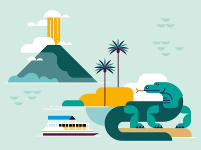 Komodo National Park illustration indonesia komodo map sea travel vector volcano