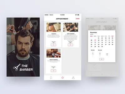 The Barber -Application application appointment barber calender hair cut time trim ui design ux design .