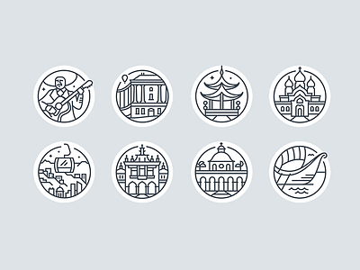 Destination Icons architecture circle guitar icons line minimal travel width