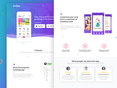 GreetlyApp Landing Page birthday ceffectz design greetingcards greetlyapp ios iphone material minimal social ui ux