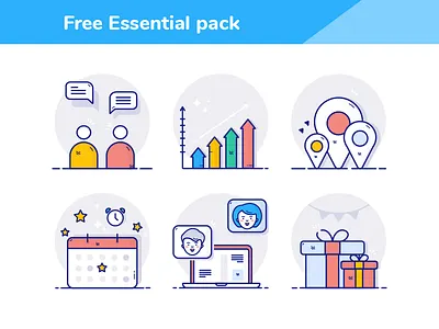 Free Essential icons alarm clock calendar chart chat conversation gift graph icons illustrations laptop location sketch
