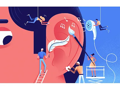 Editorial illustration for Mako Magazine blue character design editorial illustration sound work