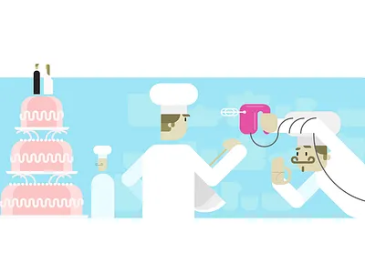 VivifyScrum EDU making a cake illustration cake characters illustration kitchen mixer simple sweets