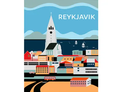 Reykjavik city perspective postcard reykjavik water