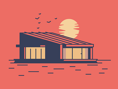 Water House birds graphic design home house illustration ocean sea sun water