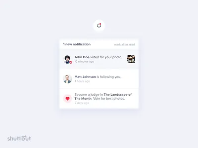 📸 Shuttout – Notifications activity bell clean flat icon new notifications shuttout ui web