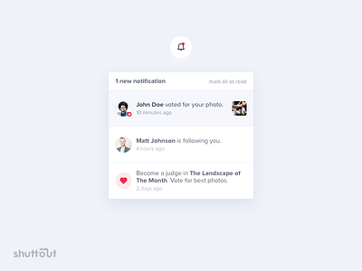 📸 Shuttout – Notifications activity bell clean flat icon new notifications shuttout ui web