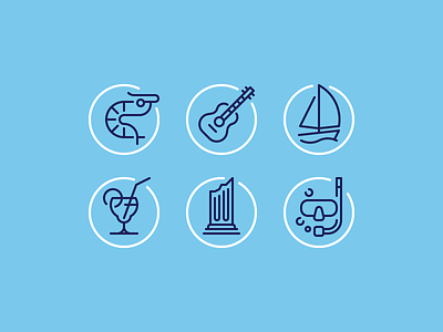 Discover Malta - Icon Set Pt. 1 cocktail column guitar icon line mediterranean music round sailing boat seafood shrimp underwater mask