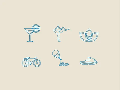 Beach-themed Custom Icon Set beach bike drink icon iconography icons ocean yoga