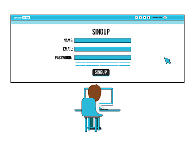 Signup page blue boy computer courser design flat page page lapyout signup