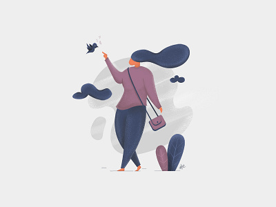Girl and bird bird freedom girl illutration